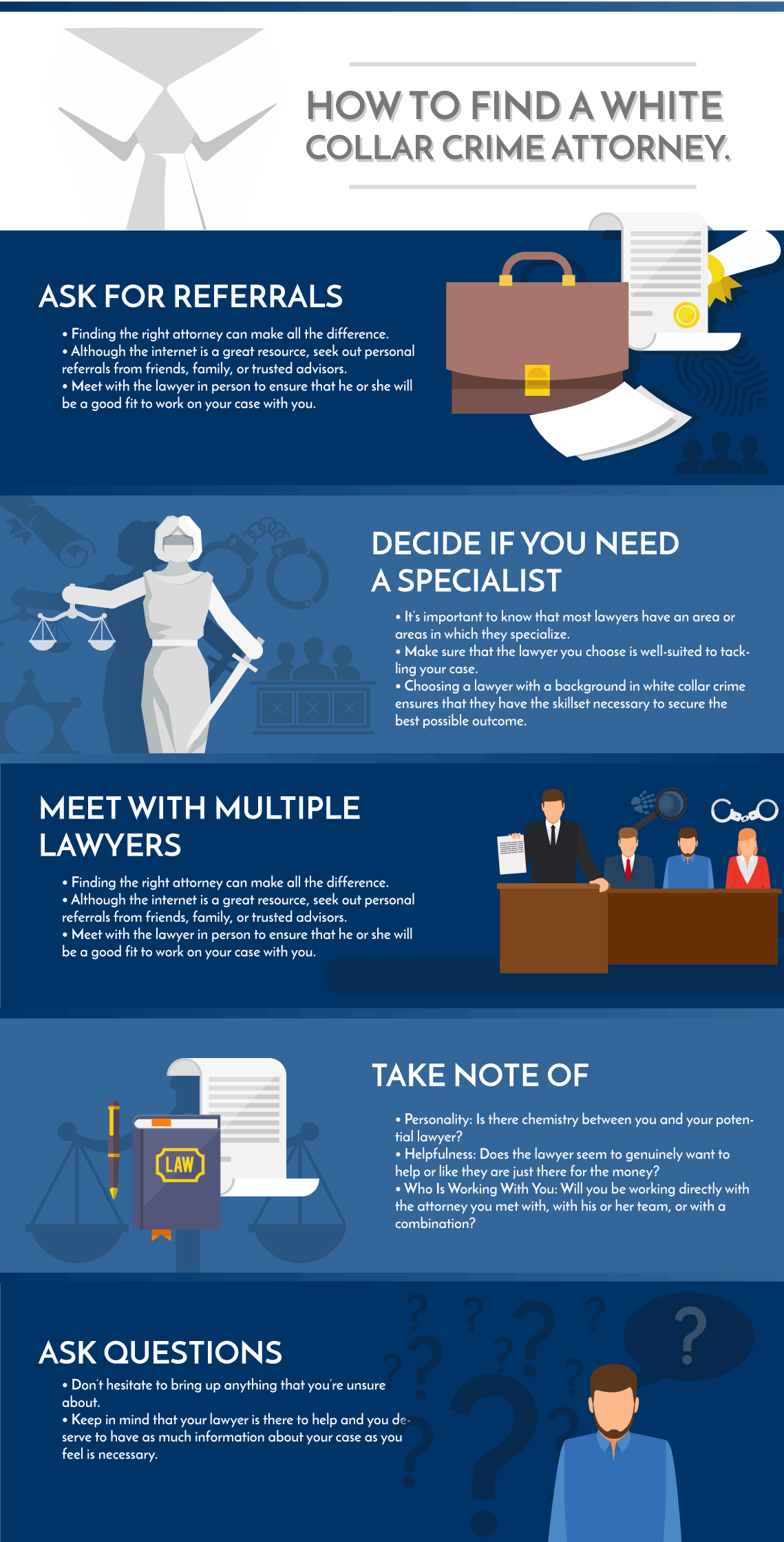 Infographic on finding a white collar crime attorney.